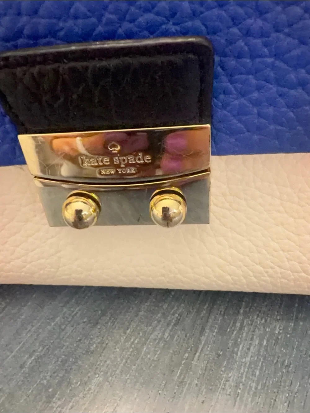 kate spade Two-Tone Royal Blue and Cream Leather Satchel with Black Accents